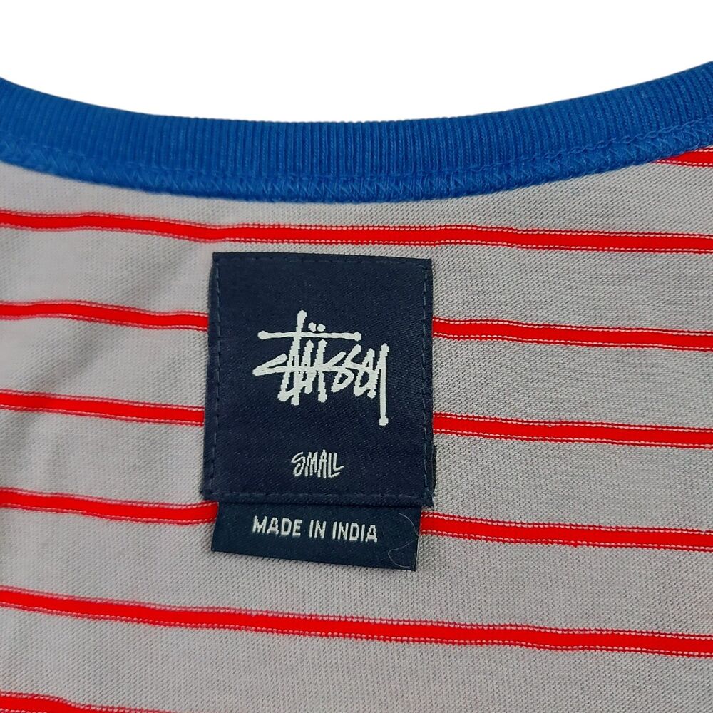 Stüssy Tank Top Mens Small Gray Red Stripes 100% Cotton Lightweight Soft Fabric - Picture 8 of 11